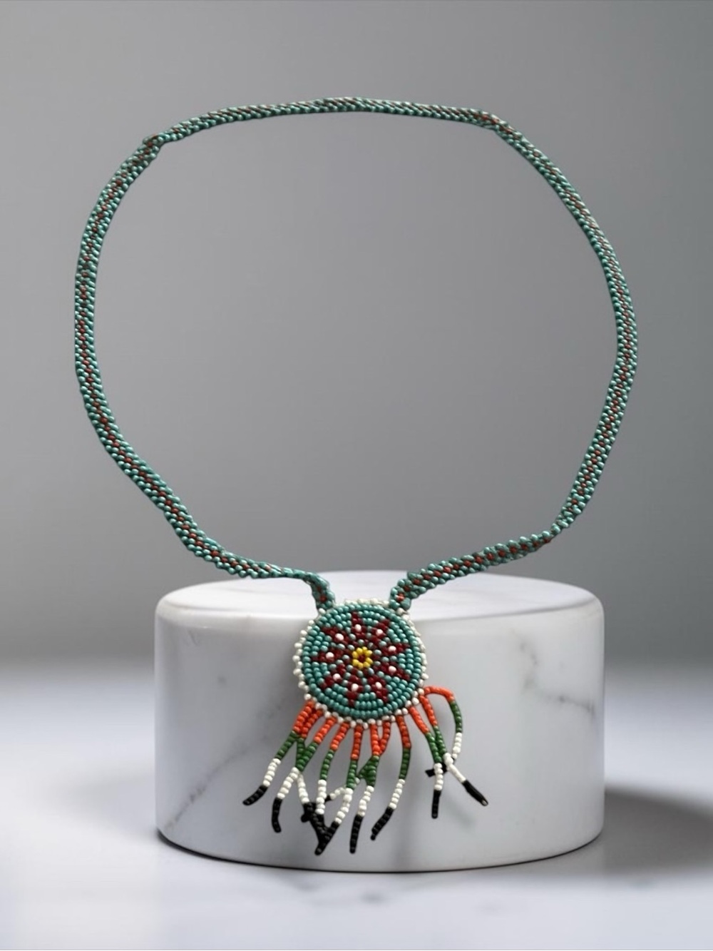 Handmade Turquoise Seed Bead Fringe Necklace - Artisan Womenโs Jewelry
